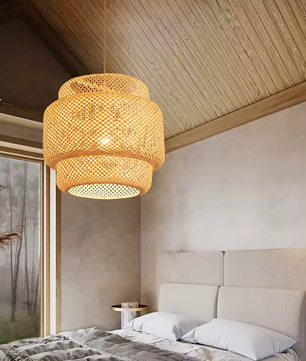 Boho Plafondlamp - Bamboe en Rotan Plafondlamp - Handgeweven Designlamp