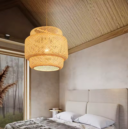 Boho Plafondlamp - Bamboe en Rotan Plafondlamp - Handgeweven Designlamp