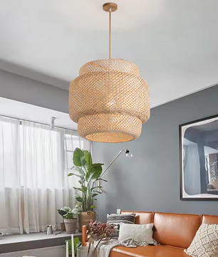 Boho Plafondlamp - Bamboe en Rotan Plafondlamp - Handgeweven Designlamp