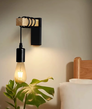 Pankson Retro Houten LED Wandlamp - E27 - Industriële Loft Stijl