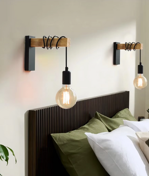 Pankson Retro Houten LED Wandlamp - E27 - Industriële Loft Stijl