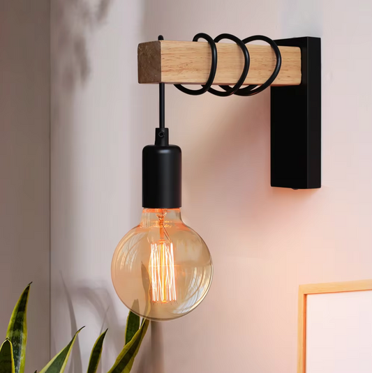 Pankson Retro Houten LED Wandlamp - E27 - Industriële Loft Stijl