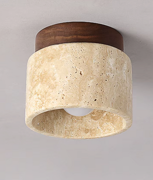 Inase Wabi-Sabi Plafondlamp van Travertijn en Hout