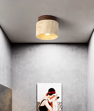 Inase Wabi-Sabi Plafondlamp van Travertijn en Hout