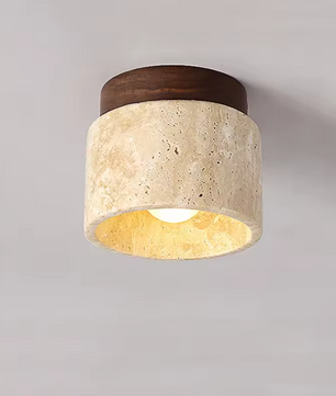 Inase Wabi-Sabi Plafondlamp van Travertijn en Hout