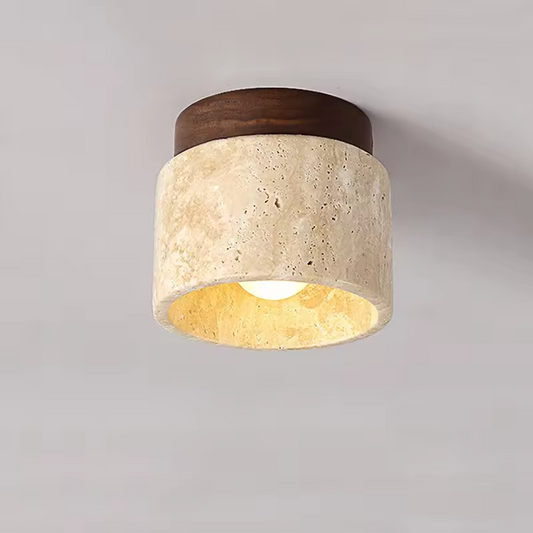 Inase Wabi-Sabi Plafondlamp van Travertijn en Hout