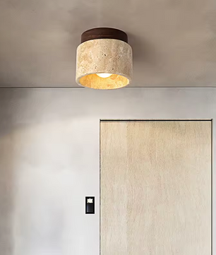 Inase Wabi-Sabi Plafondlamp van Travertijn en Hout