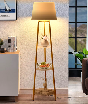 Luvodi Moderne Driepoot LED Vloerlamp – Stijlvolle Staande Lamp met Opslagplanken