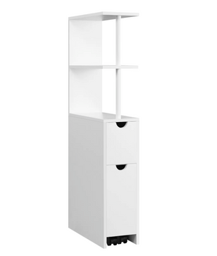 Witte Badkamer Niskast met Lade en Wielen – 45x19x113cm