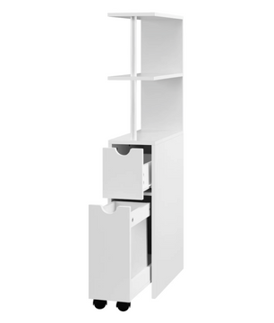 Witte Badkamer Niskast met Lade en Wielen – 45x19x113cm