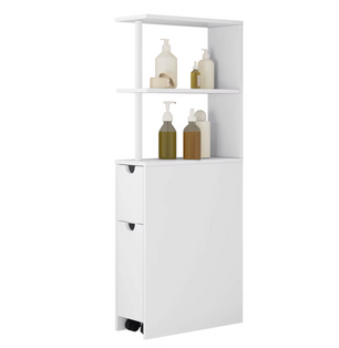 Witte Badkamer Niskast met Lade en Wielen – 45x19x113cm