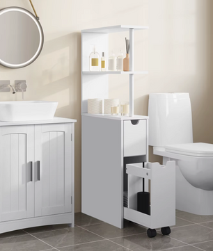 Witte Badkamer Niskast met Lade en Wielen – 45x19x113cm