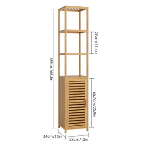 Hoge Badkamerkast van Bamboe – 169x33x34cm – 100% Natuurlijk Bamboe