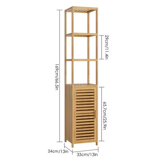 Hoge Badkamerkast van Bamboe – 169x33x34cm – 100% Natuurlijk Bamboe