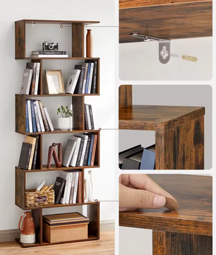 Boekenkast met 6 Niveaus in Vintage Bruin – 70x24x190,5cm
