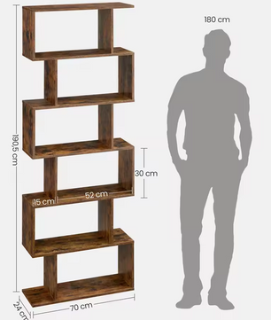 Boekenkast met 6 Niveaus in Vintage Bruin – 70x24x190,5cm