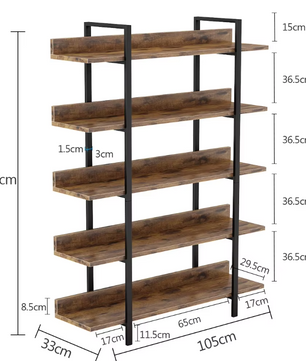 Industriële Boekenkast George – Vintage Hout 105x33,5x180cm