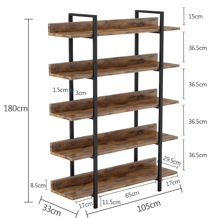 Industriële Boekenkast George – Vintage Hout 105x33,5x180cm