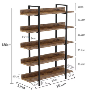 Industriële Boekenkast George – Vintage Hout 105x33,5x180cm