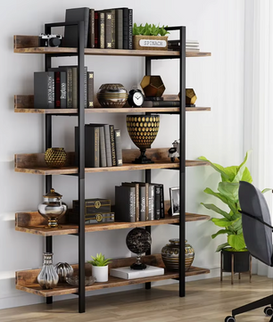 Industriële Boekenkast George – Vintage Hout 105x33,5x180cm