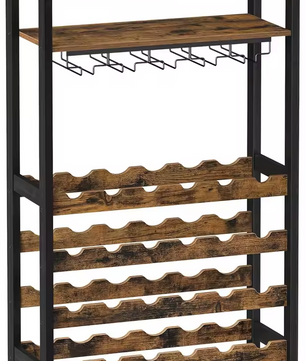 Industrieel Wijnrek Voor 24 Wijnflessen Met Glazenhouder – 66x30x100cm