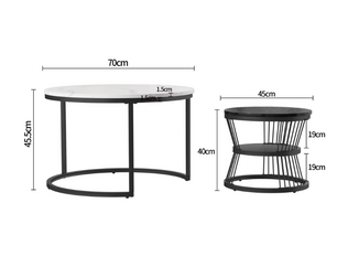 Moderne Ronde Salontafel Set – Wit en Zwart Design