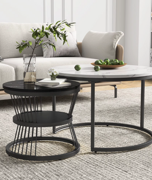 Moderne Ronde Salontafel Set – Wit en Zwart Design