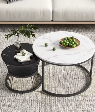 Moderne Ronde Salontafel Set – Wit en Zwart Design