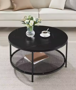 George Moderne Salontafel Zwart Faux Marmer – Ø 80cm x H 46cm