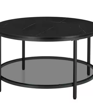 George Moderne Salontafel Zwart Faux Marmer – Ø 80cm x H 46cm