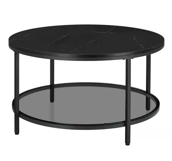 George Moderne Salontafel Zwart Faux Marmer – Ø 80cm x H 46cm