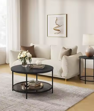 George Moderne Salontafel Zwart Faux Marmer – Ø 80cm x H 46cm