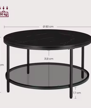 George Moderne Salontafel Zwart Faux Marmer – Ø 80cm x H 46cm
