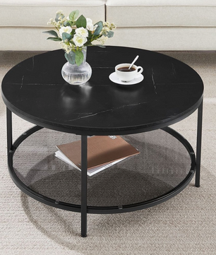 George Moderne Salontafel Zwart Faux Marmer – Ø 80cm x H 46cm