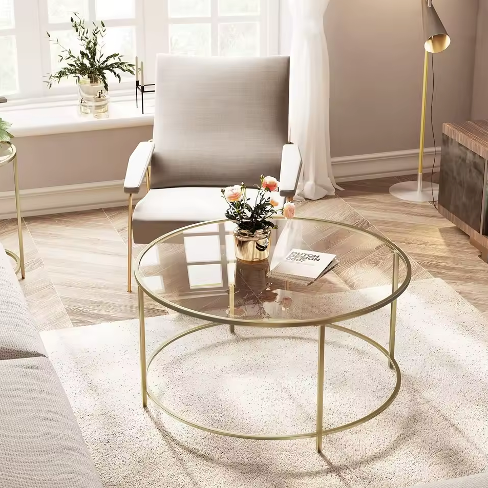 Luxe Ronde Salontafel van Ijzer en Glas – 84x84x45,5cm