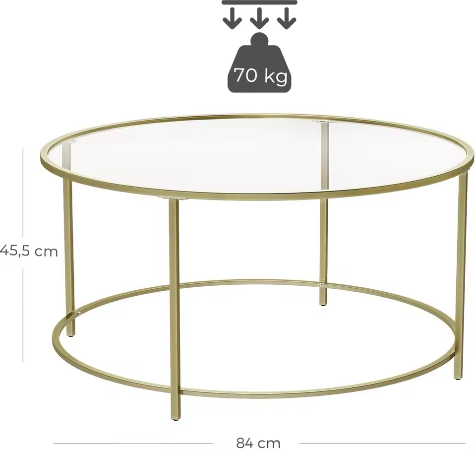 Luxe Ronde Salontafel van Ijzer en Glas – 84x84x45,5cm