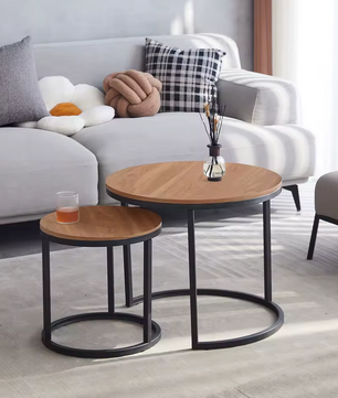 2-Delige Nordic Salontafel Set – Metaal en Eikenhout
