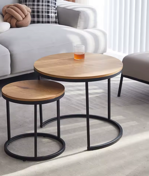 2-Delige Nordic Salontafel Set – Metaal en Eikenhout