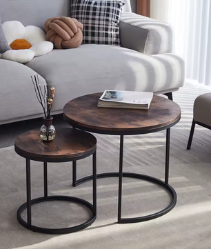 2-Delige Nordic Salontafel Set – Metaal en Eikenhout