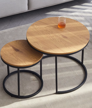 2-Delige Nordic Salontafel Set – Metaal en Eikenhout