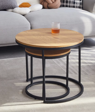 2-Delige Nordic Salontafel Set – Metaal en Eikenhout