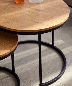 2-Delige Nordic Salontafel Set – Metaal en Eikenhout