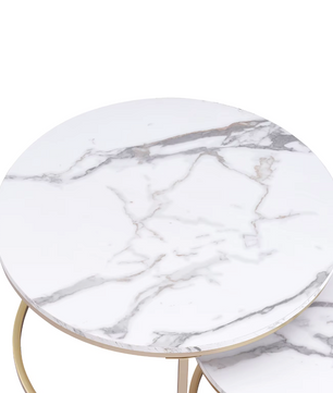 2-Delige Marmeren Textuur Salontafel Set – Goud en Wit