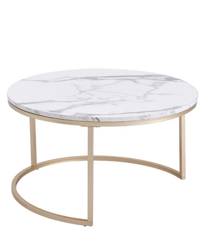 2-Delige Marmeren Textuur Salontafel Set – Goud en Wit
