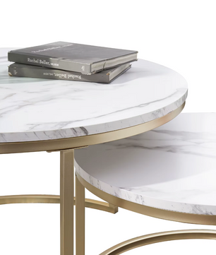 2-Delige Marmeren Textuur Salontafel Set – Goud en Wit