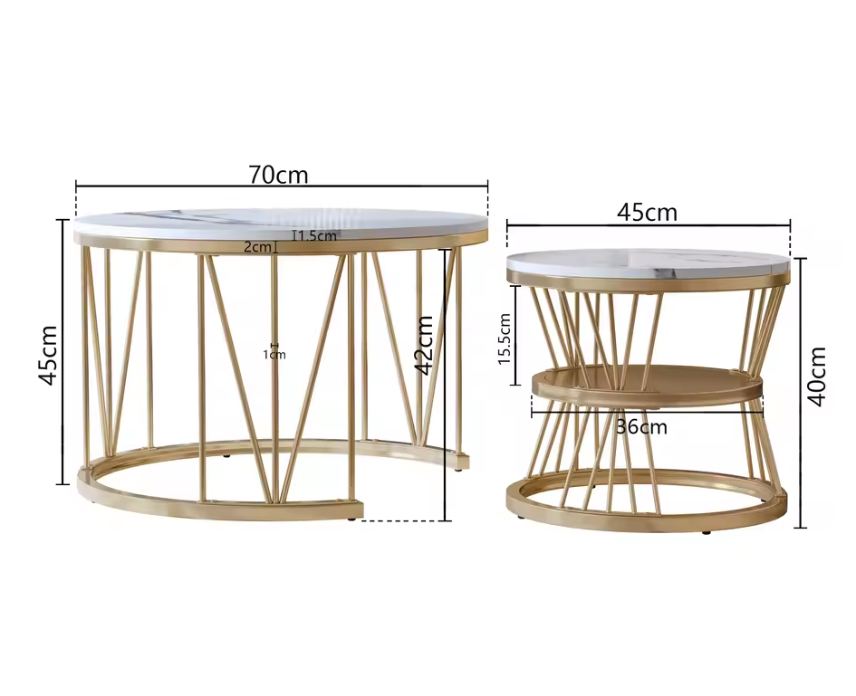 2-Delige Moderne Ronde Salontafel Set – Marmeren Textuur