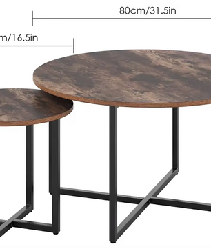 2-delige Salontafel Set – Vintage Houten Bijzettafels met Metalen Poten