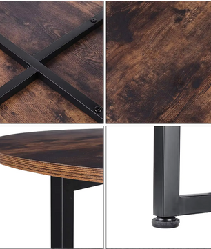 2-delige Salontafel Set – Vintage Houten Bijzettafels met Metalen Poten