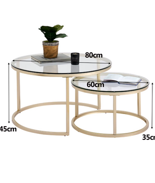 2-in-1 Ronde Glazen Salontafel Set – Goud
