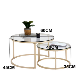 2-in-1 Ronde Glazen Salontafel Set – Goud